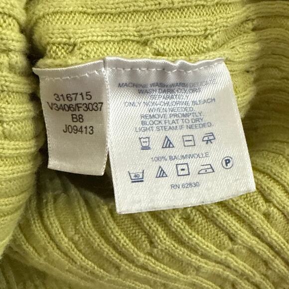 Lands' End Womens Cable Knit Sweater Large Preppy Old Money Crew Avocado Green - Picture 4 of 7